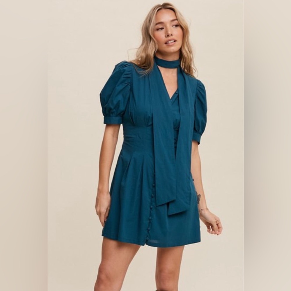 Teal Button Front Dress
